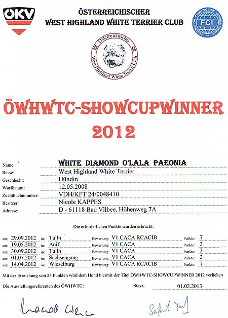 Mias Urkunden :: ÖWHWTC Showcup-Winner 2012